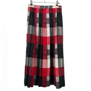 Vintage Jack Winter Plaid Pleated High-Waist Red/Black Womens Midi Skirt Size 10